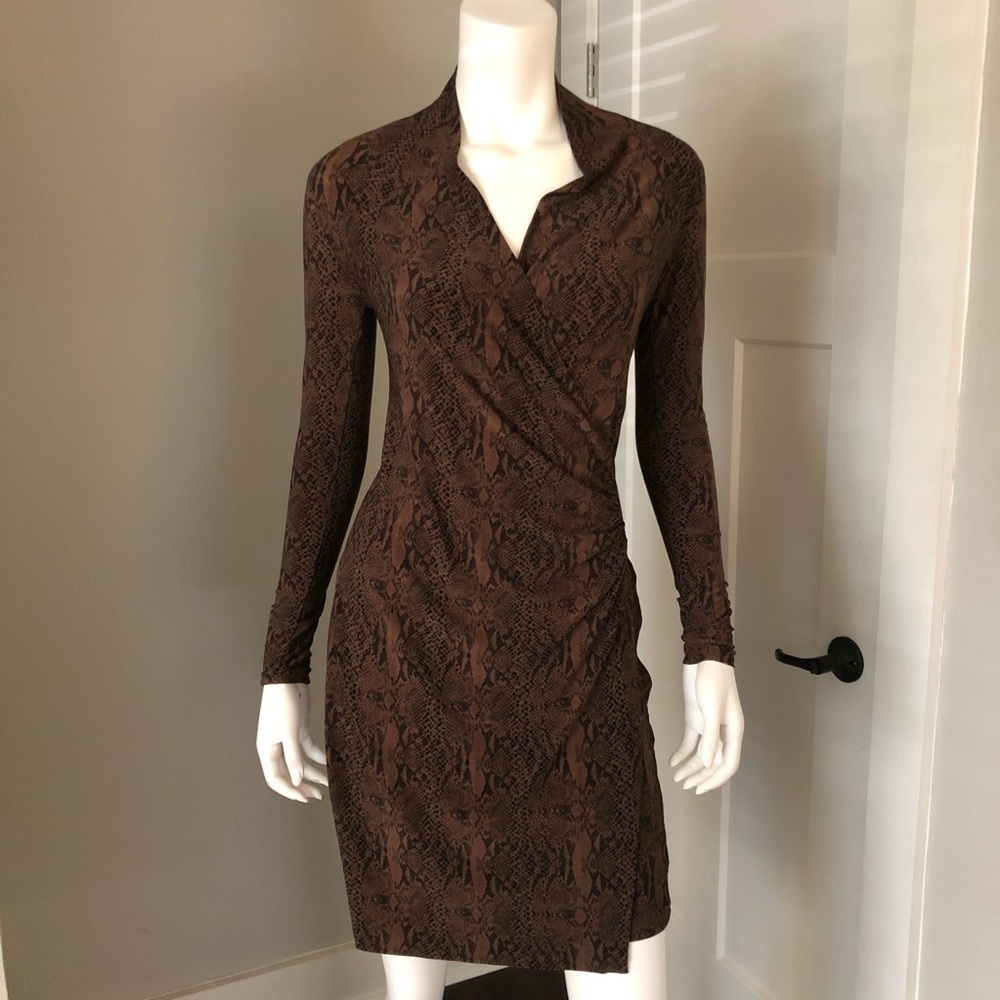 Norma Kamali Dress Snakeskin XS L/S Career Wrap